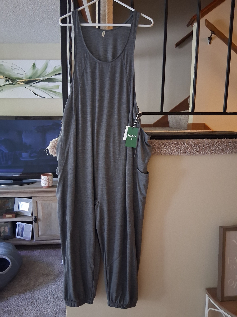 HALARA Charcoal Gray Relaxed Tank Jumpsuit with Pockets Size M NWT